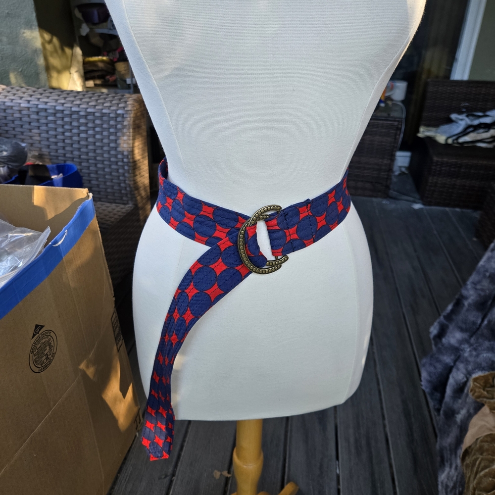 J. Crew Red and Blue Belt with Gold Buckle
